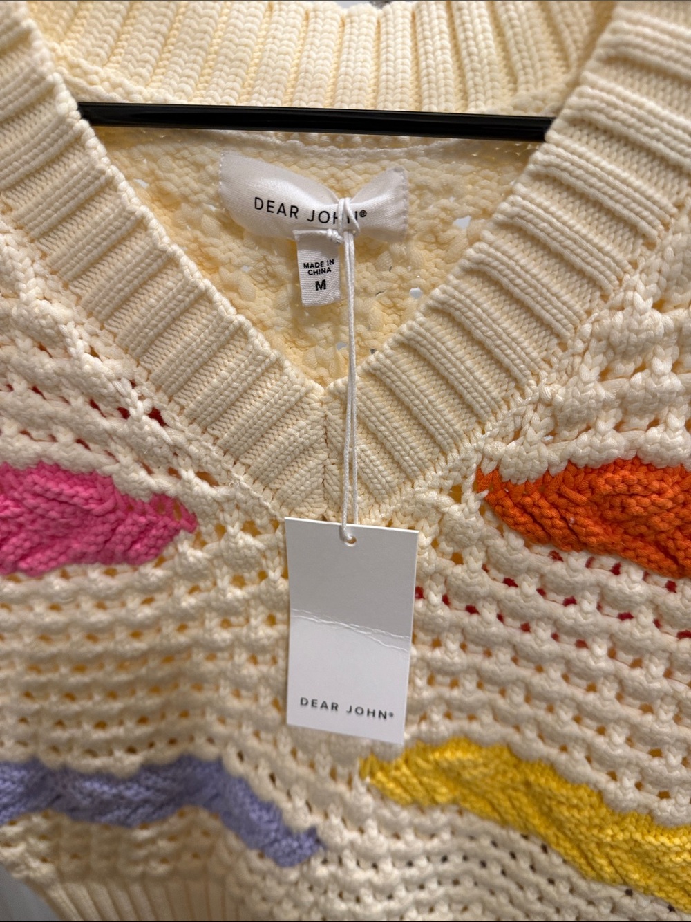 Dear John Cream Knit Sweater Vest with Colorful Embroidered Accents - Picture 2 of 5